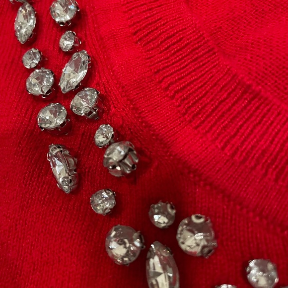 Red Holiday Sweater Embellished Neck | Ann Taylor Factory - Picture 2 of 8